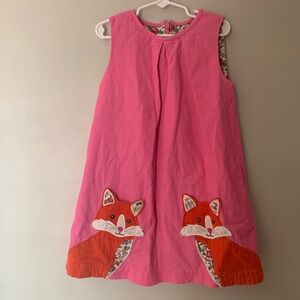 Mini Boden Fox Pinafore Dress 5-6 Pink Corduroy